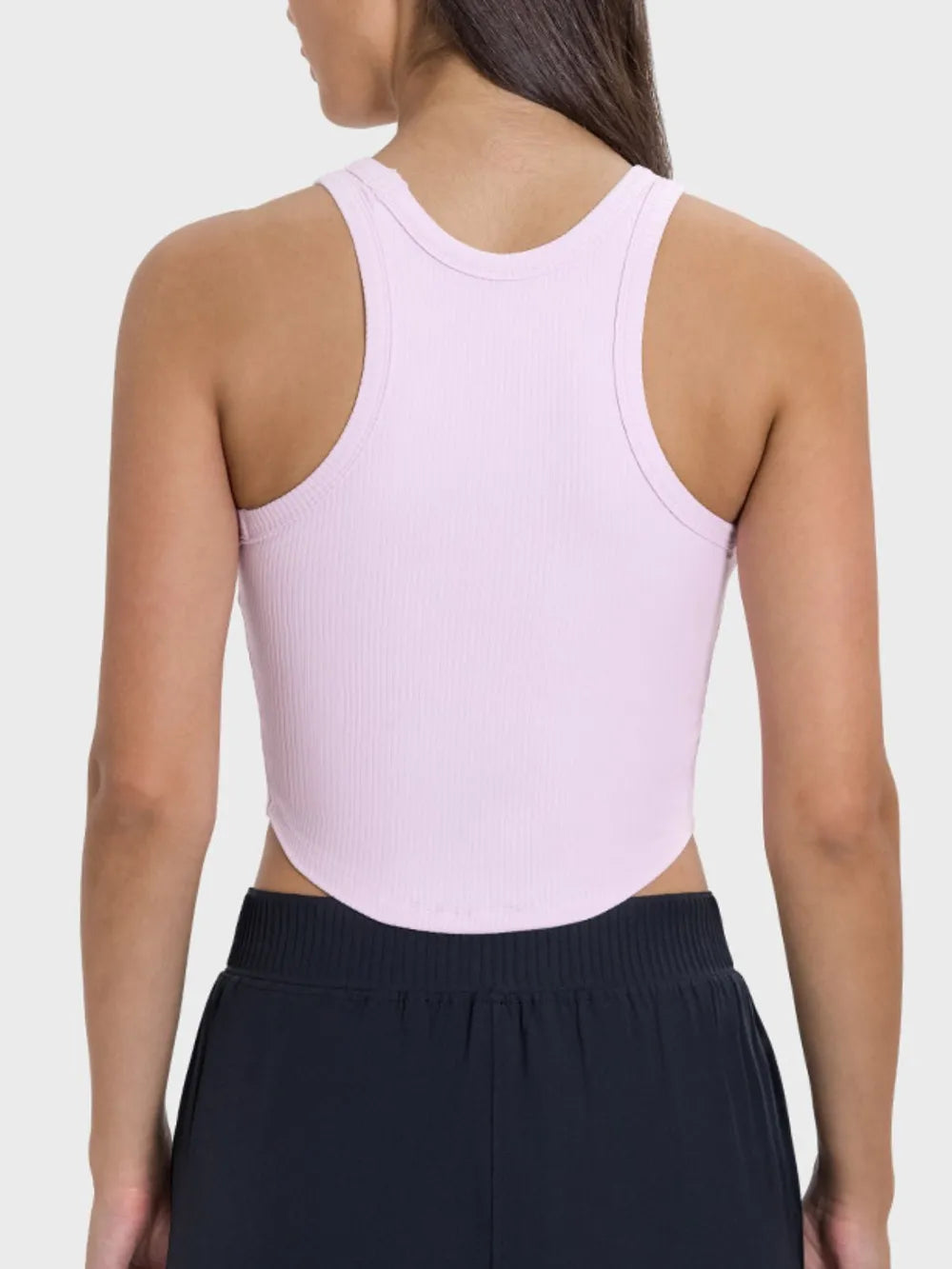 Round neck racerback active tank fabric detail