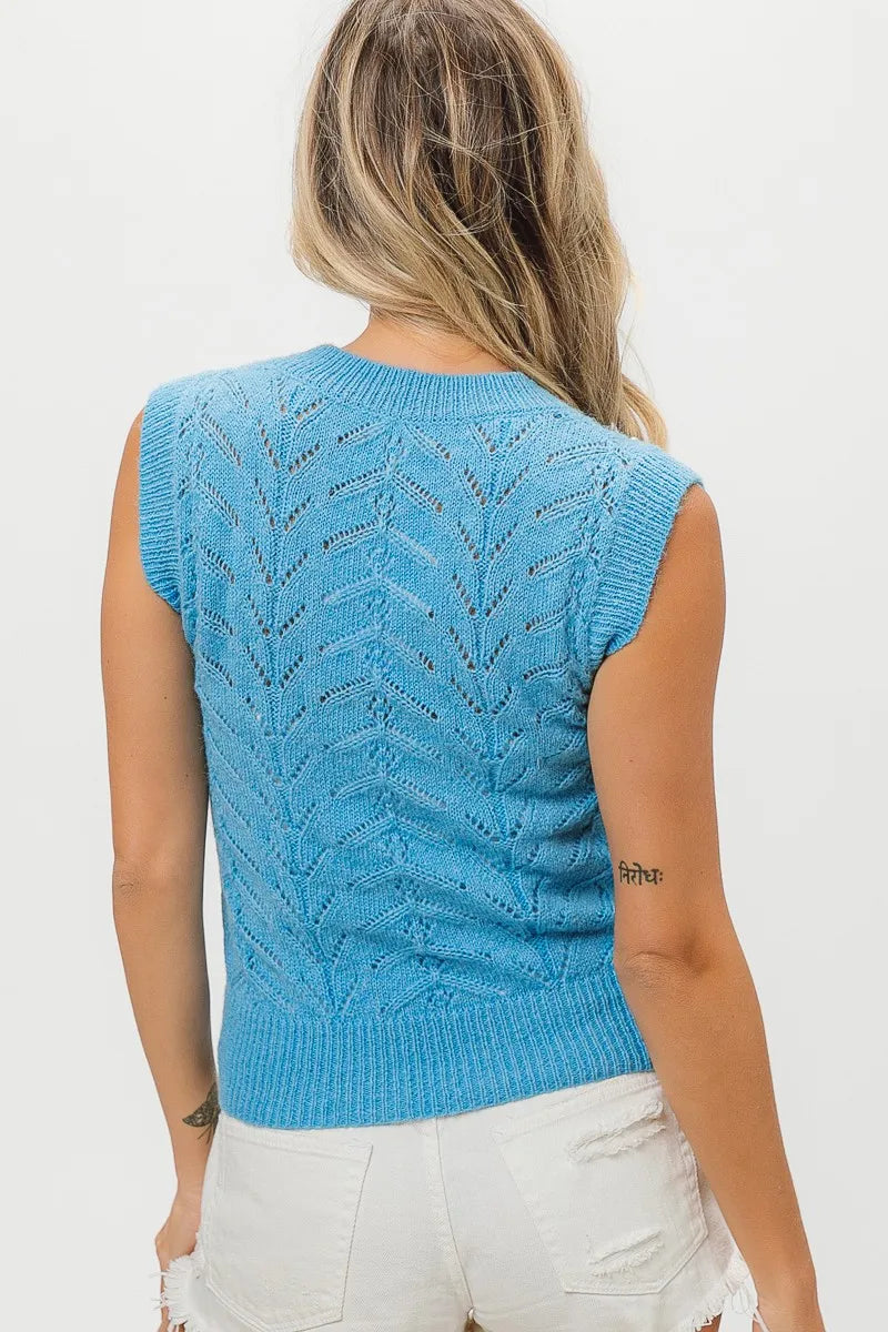 BiBi Chevron Pointelle Pearl Knit Top - Fashorio