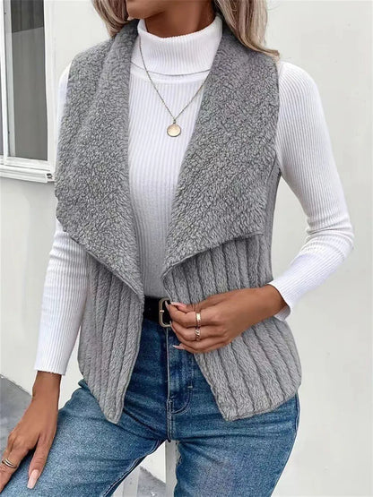 Open Front Fuzzy Vest Coat - Fashorio