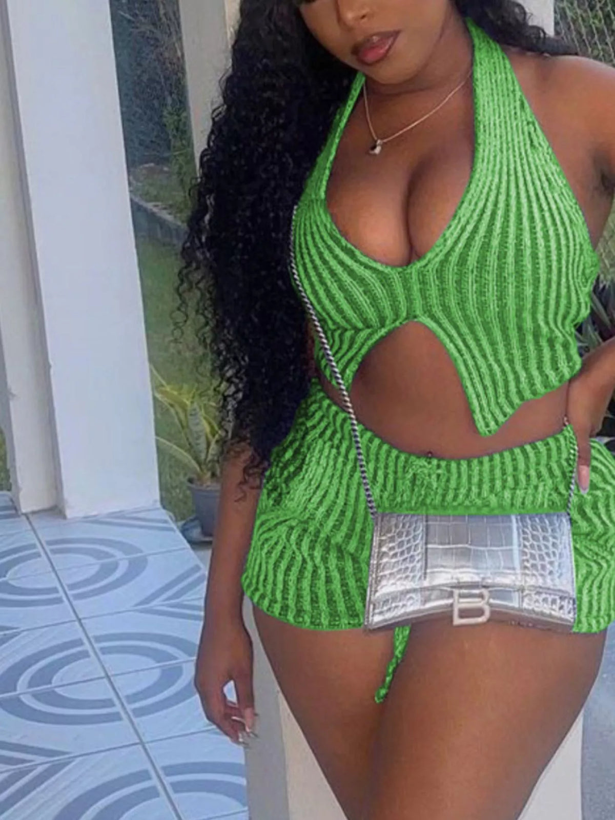 Halter Neck Top and Shorts Sweater Set, view 12