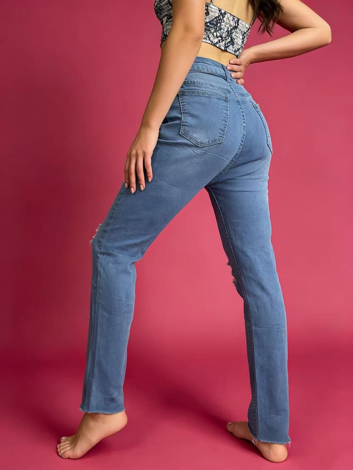 High Waist Distressed Jeans, view 9
