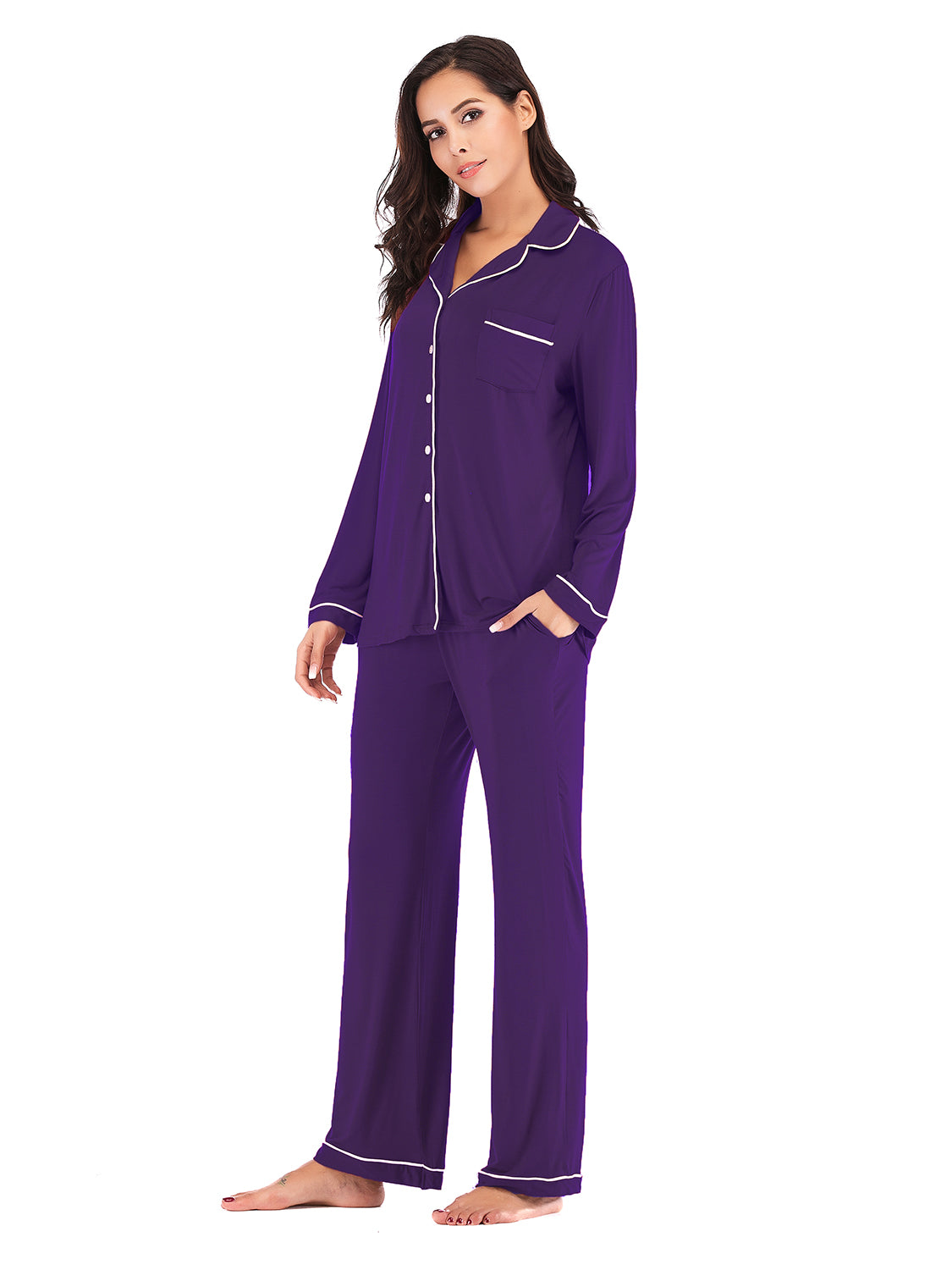 Collared Neck Long Sleeve Loungewear Set with Pockets - Fashorio