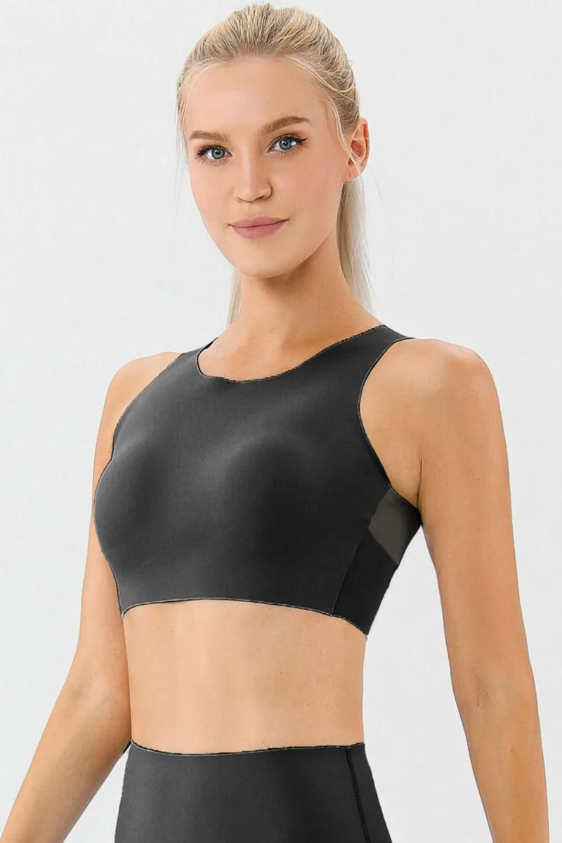 round neck wide strap active bra front view