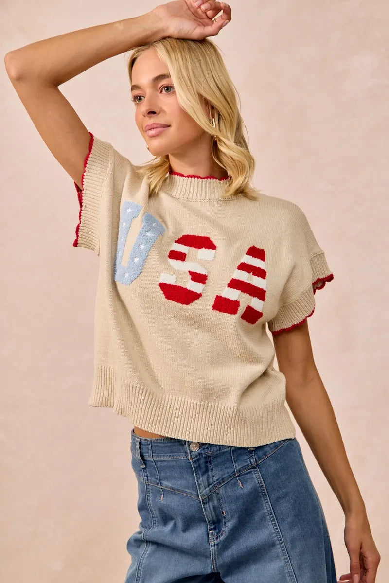 BiBi USA Patchwork Sweater Vest Top With Contrast Detail - Fashorio