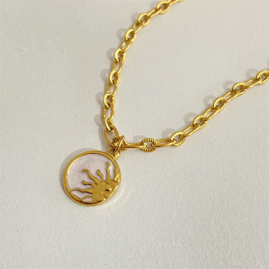 Titanium Steel Sun & Moon Necklace Sun One Size - Fashorio