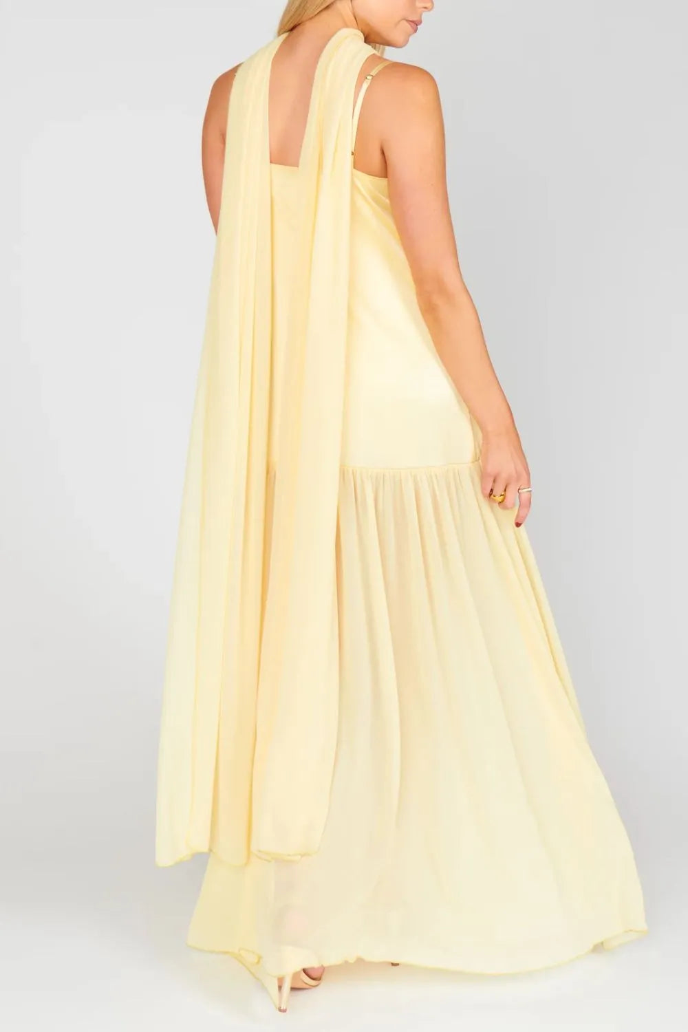 Adjustable strap maxi cami dress with matching scarf, full length view