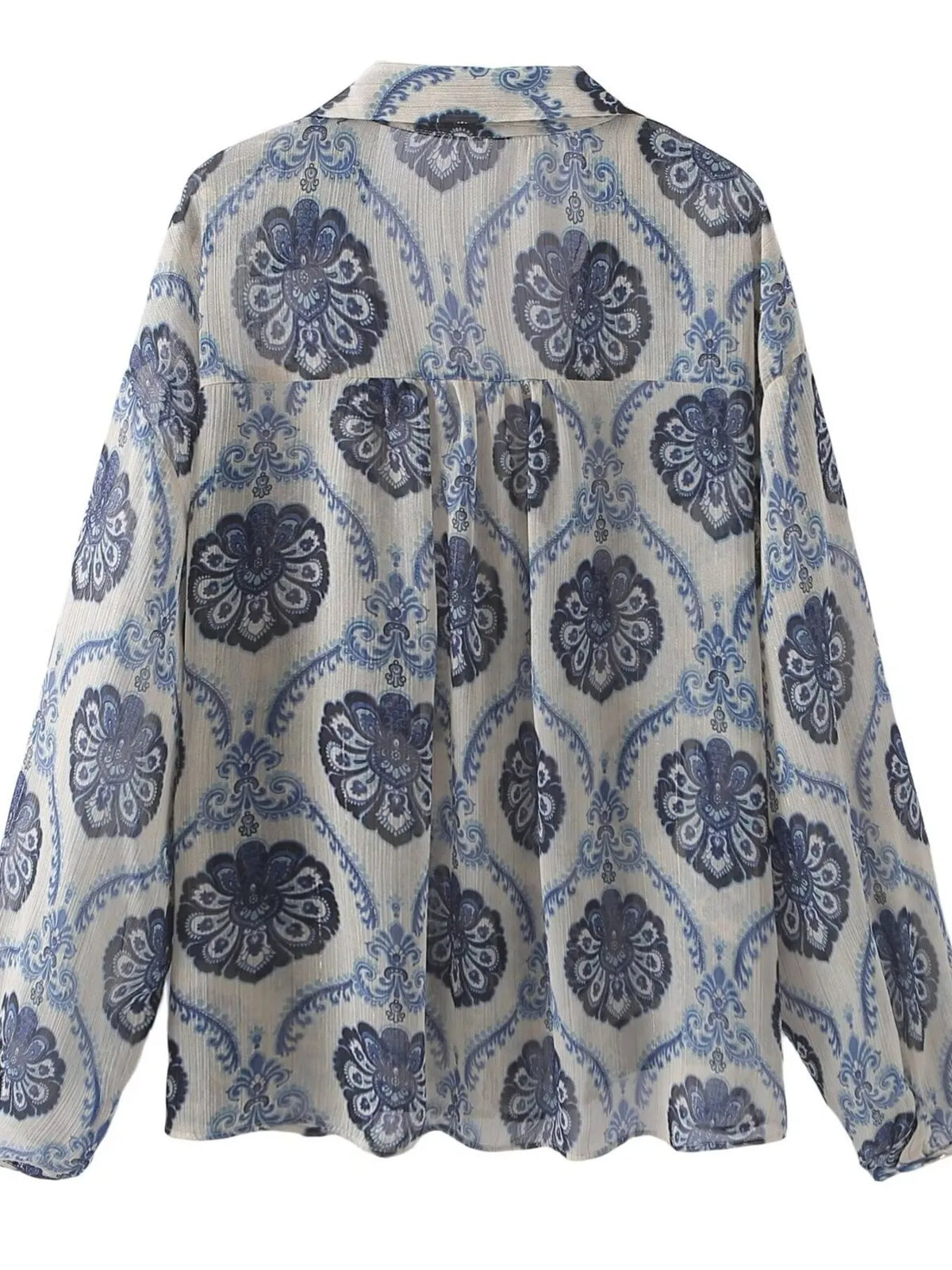Printed Button Up Long Sleeve Dress back view