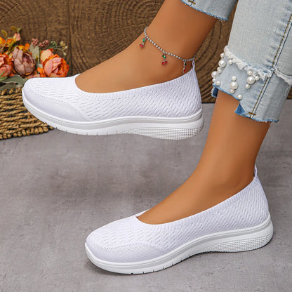 Round Toe Mesh Slip-Ons White - Fashorio