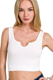Zenana Seamless Split Neck Bra Tank Top WHITE - Fashorio