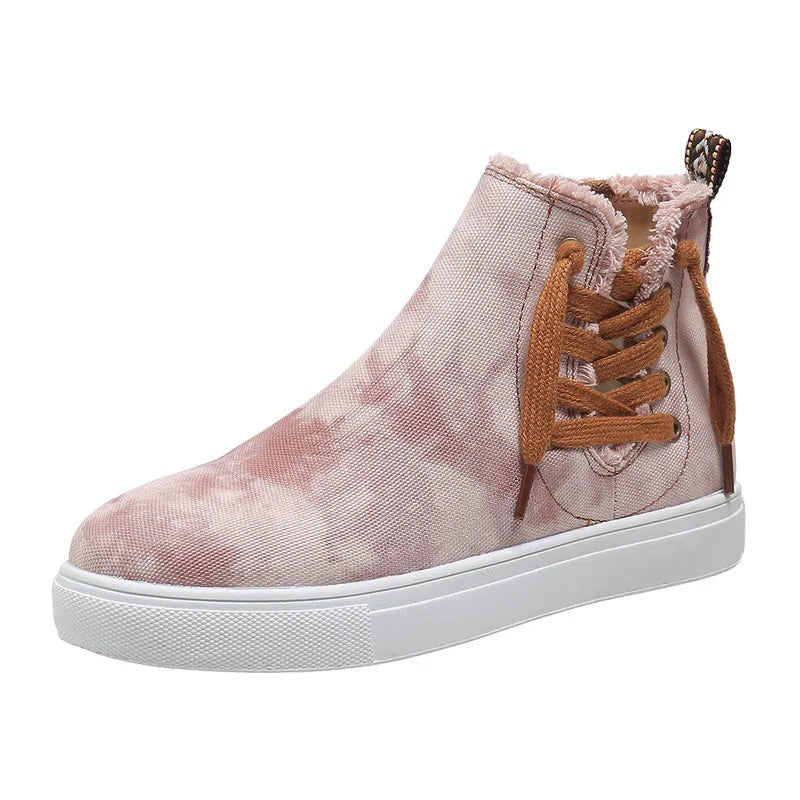 Lace Up Round Toe Canvas Boots with Side Zip lifestyle view