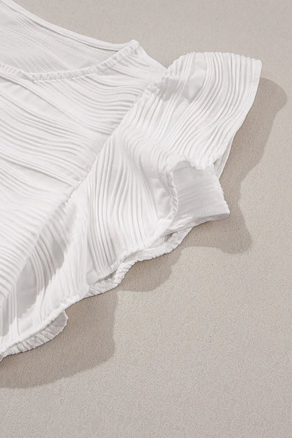 Ruffled Round Neck Textured Top - Fashorio