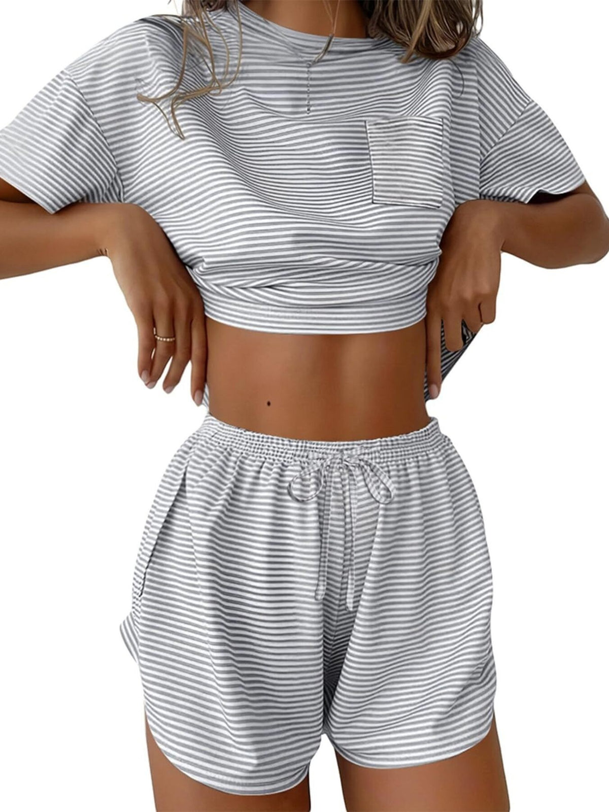 Printed Round Neck Tee and Shorts Set, view 10