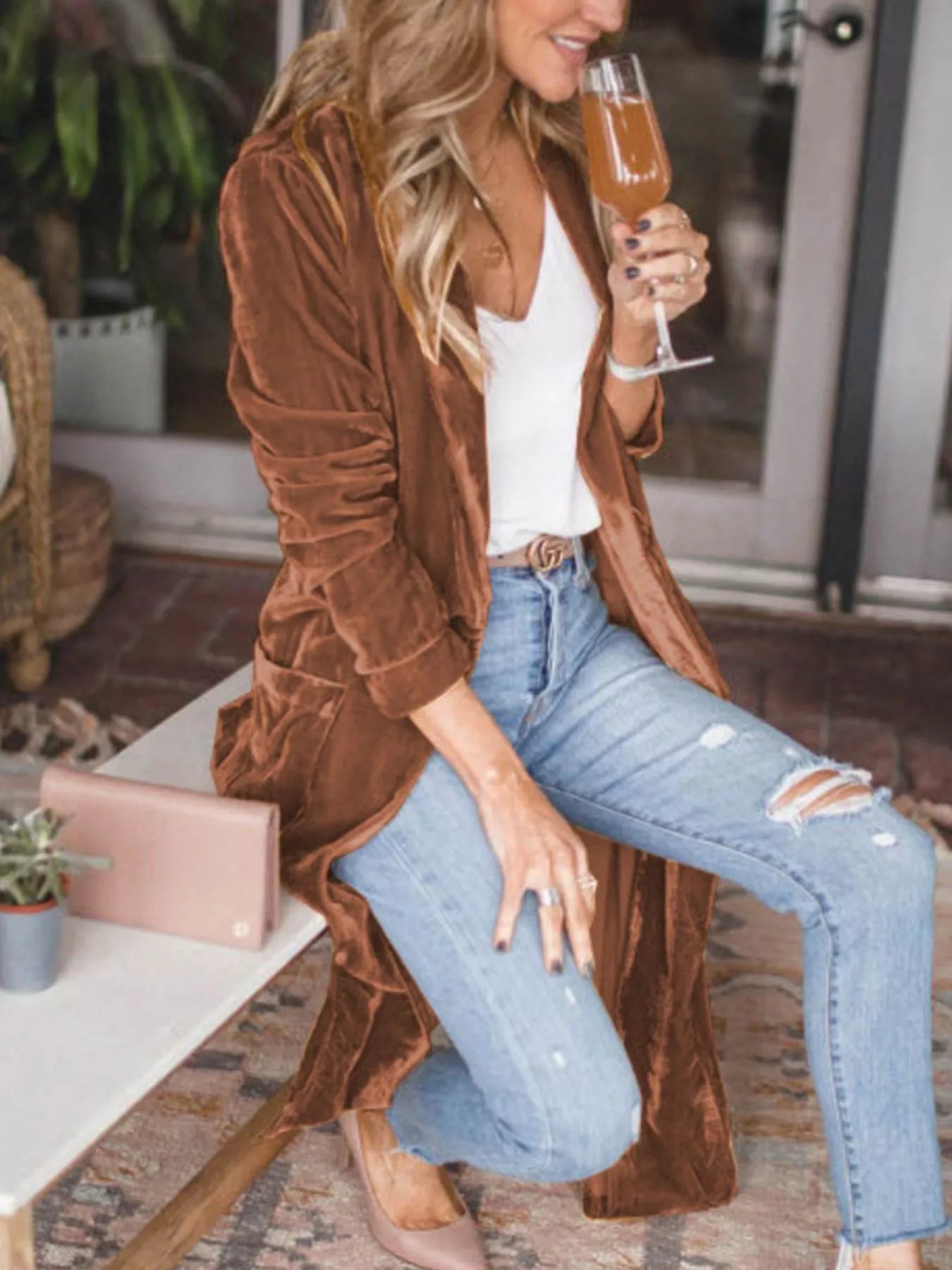 Open Front Long Sleeve Longline Cardigan - Fashorio