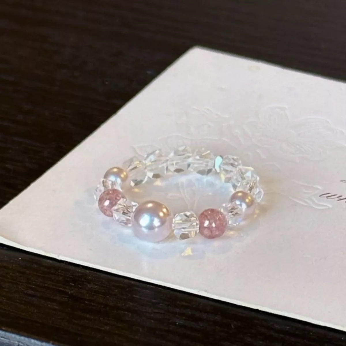 Pearl and crystal bead ring styled