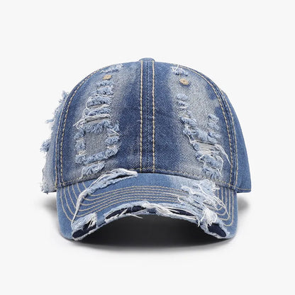Distressed Adjustable Cotton Baseball Cap Light One Size - Fashorio