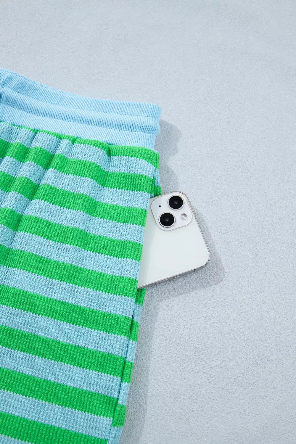 Stripe Colorblock Puff Sleeve Top and Shorts Two Piece Set, view 12
