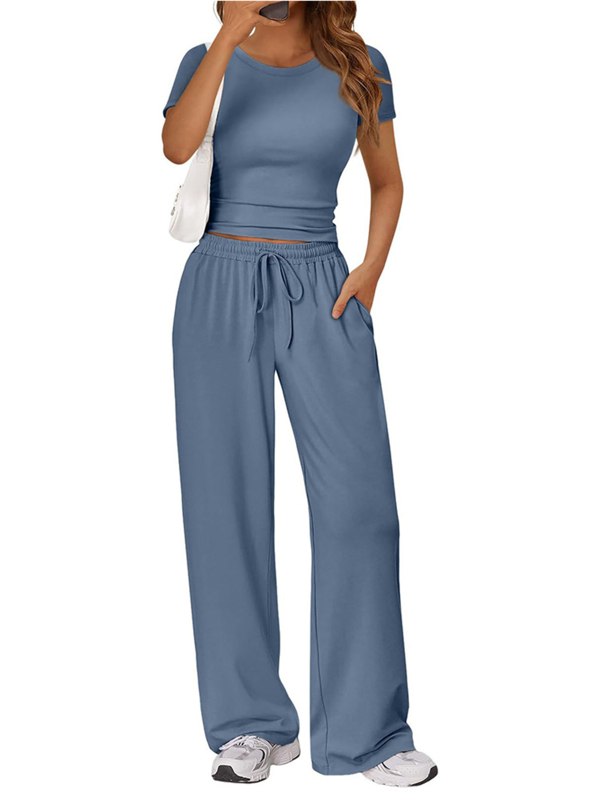 Short sleeve two piece set in brown
