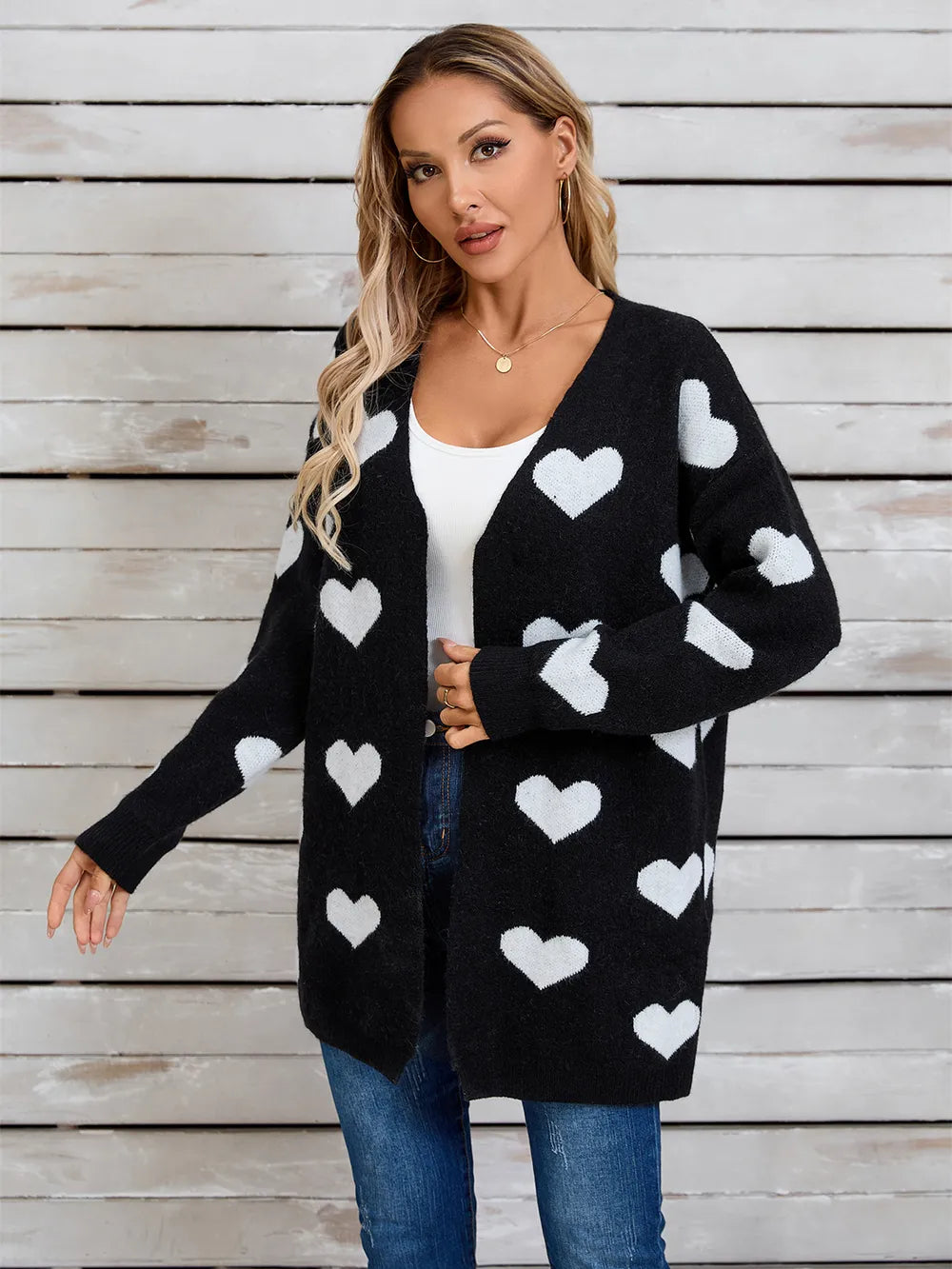 Angel Wings Heart Open Front Long Sleeve Cardigan - Fashorio