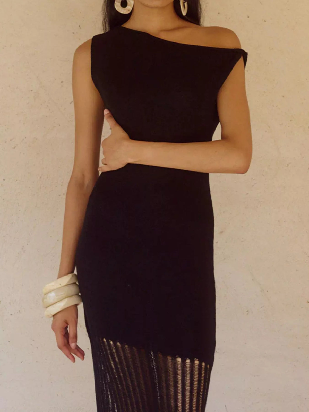 One Shoulder Fringe Maxi Dress fringe detail