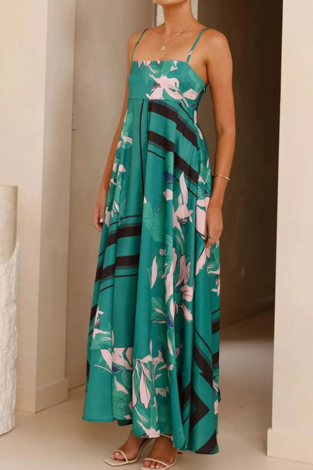 printed square neck cami maxi dress styled view 4