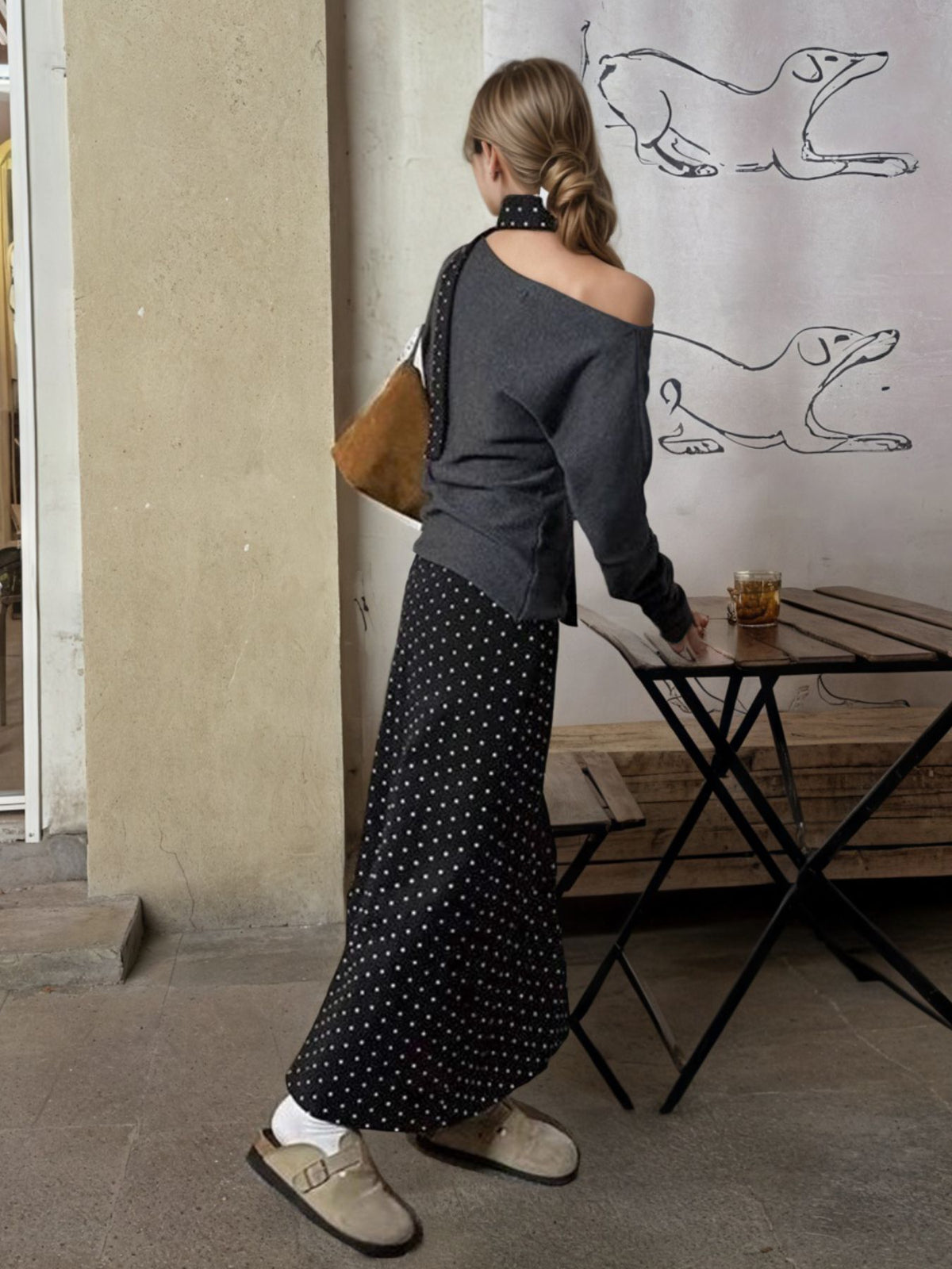 Polka dot skirt detail