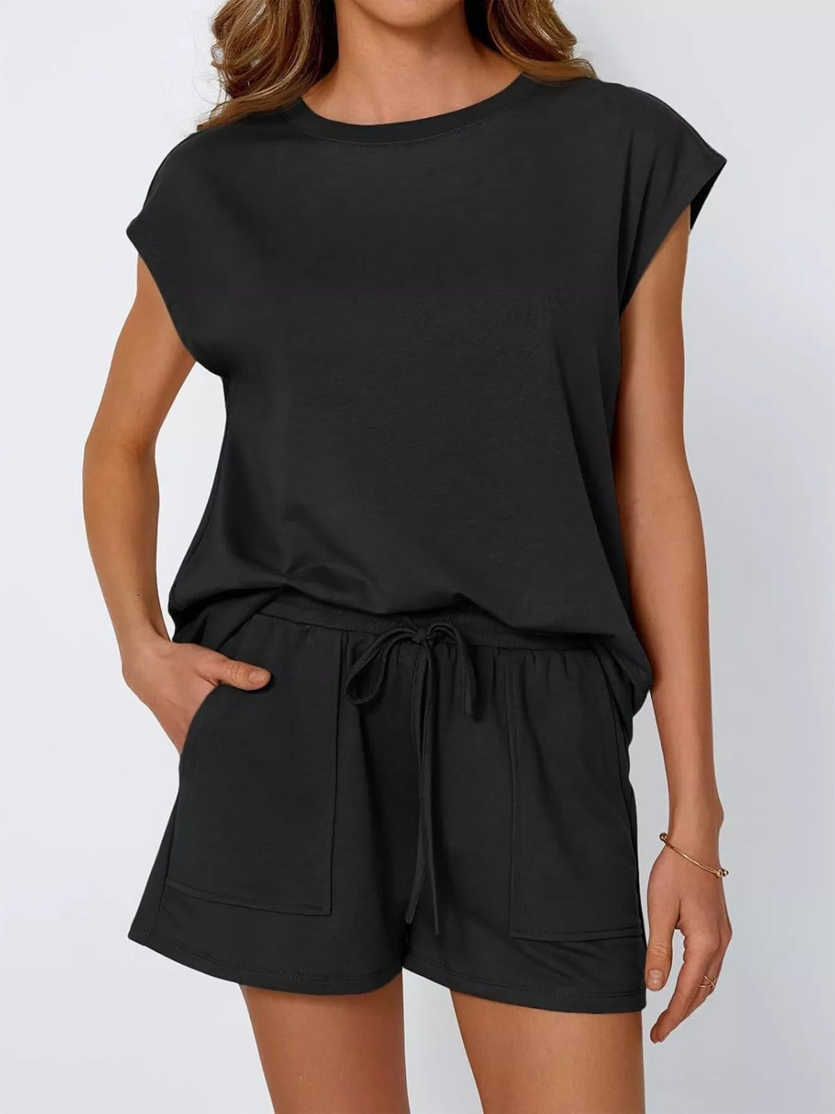 Casual Solid T-Shirt and Shorts Set, view 11
