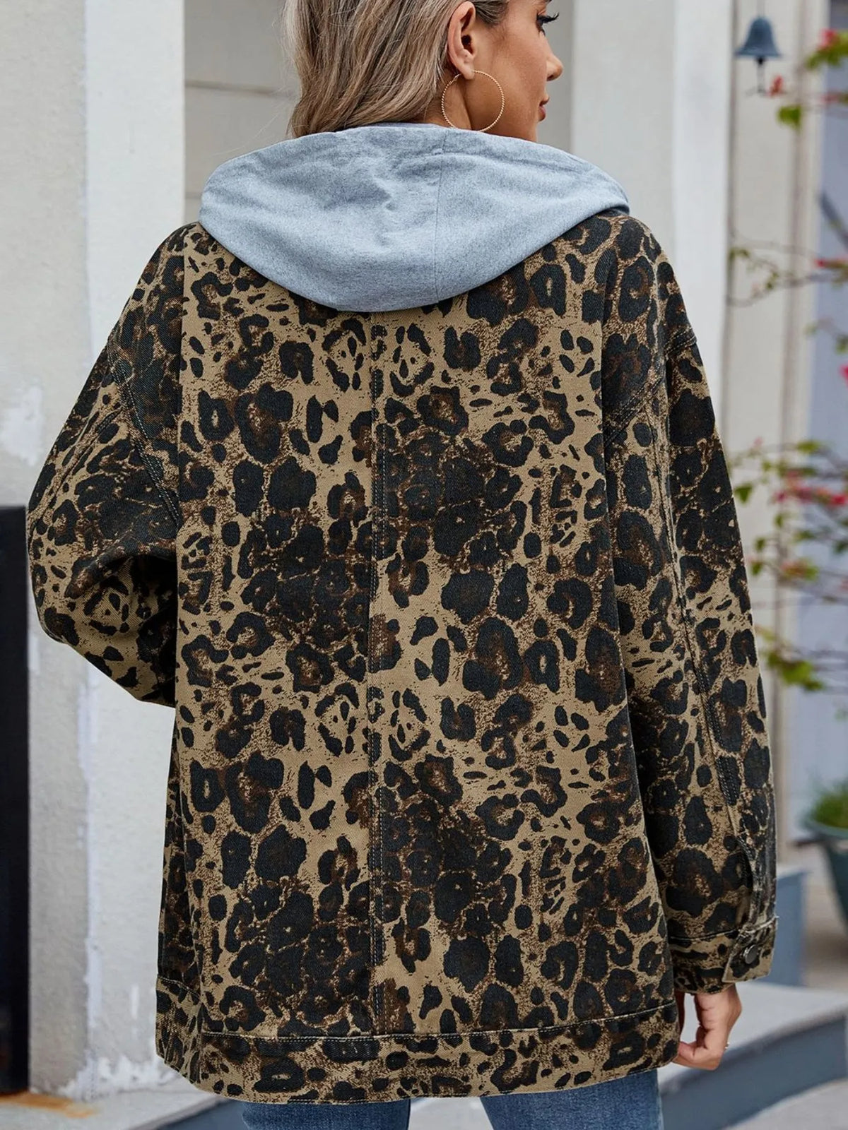 Oversized Hooded Denim Jacket in Light Blue view 19