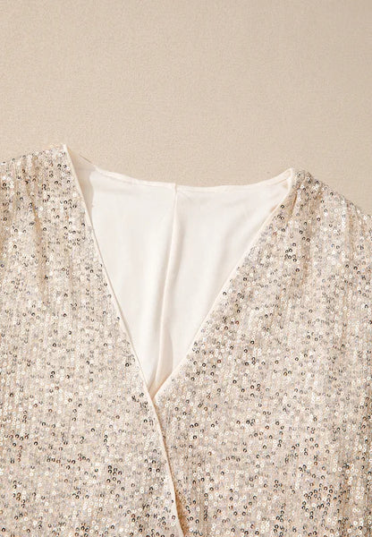 Sequin Surplice Long Sleeve Bodysuit - Fashorio