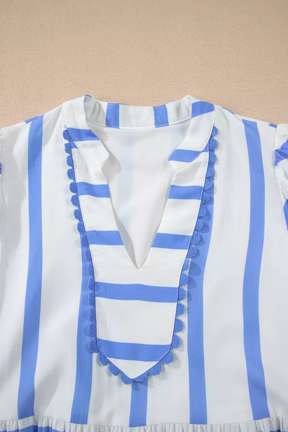 Light blue striped maxi dress tiered skirt detail