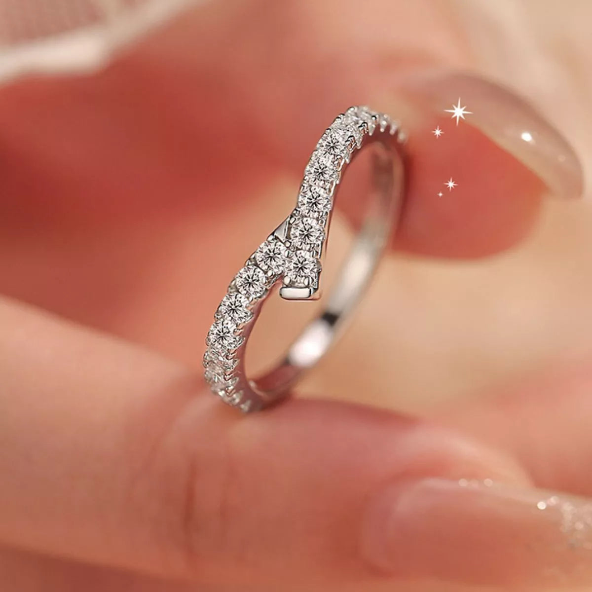 Sterling silver moissanite geometric ring side view