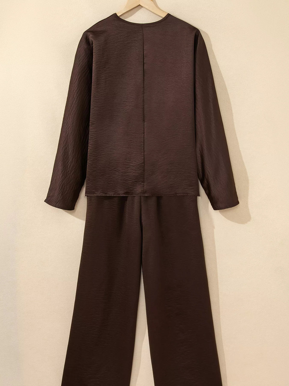 Braided V Neck Loose Top and High Waist Pants Two Piece Set, view 8