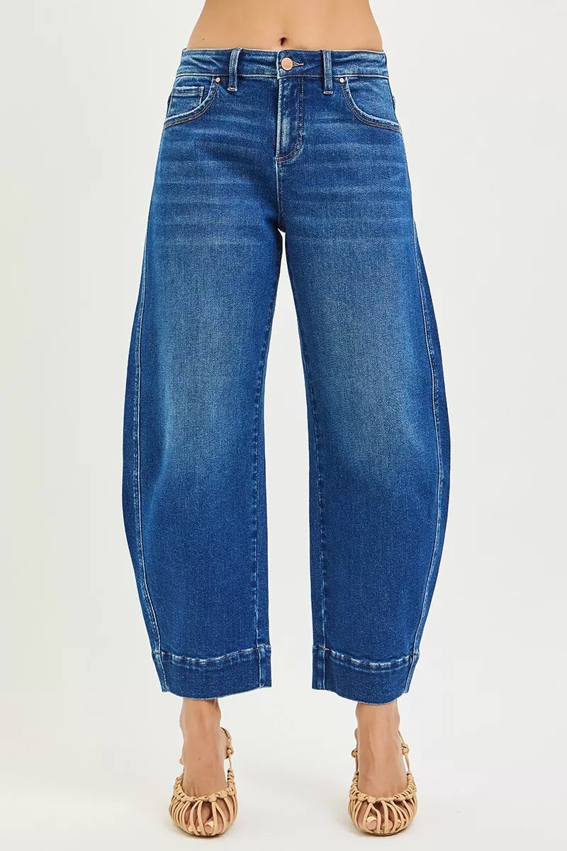 RISEN cropped barrel jeans back view with pockets