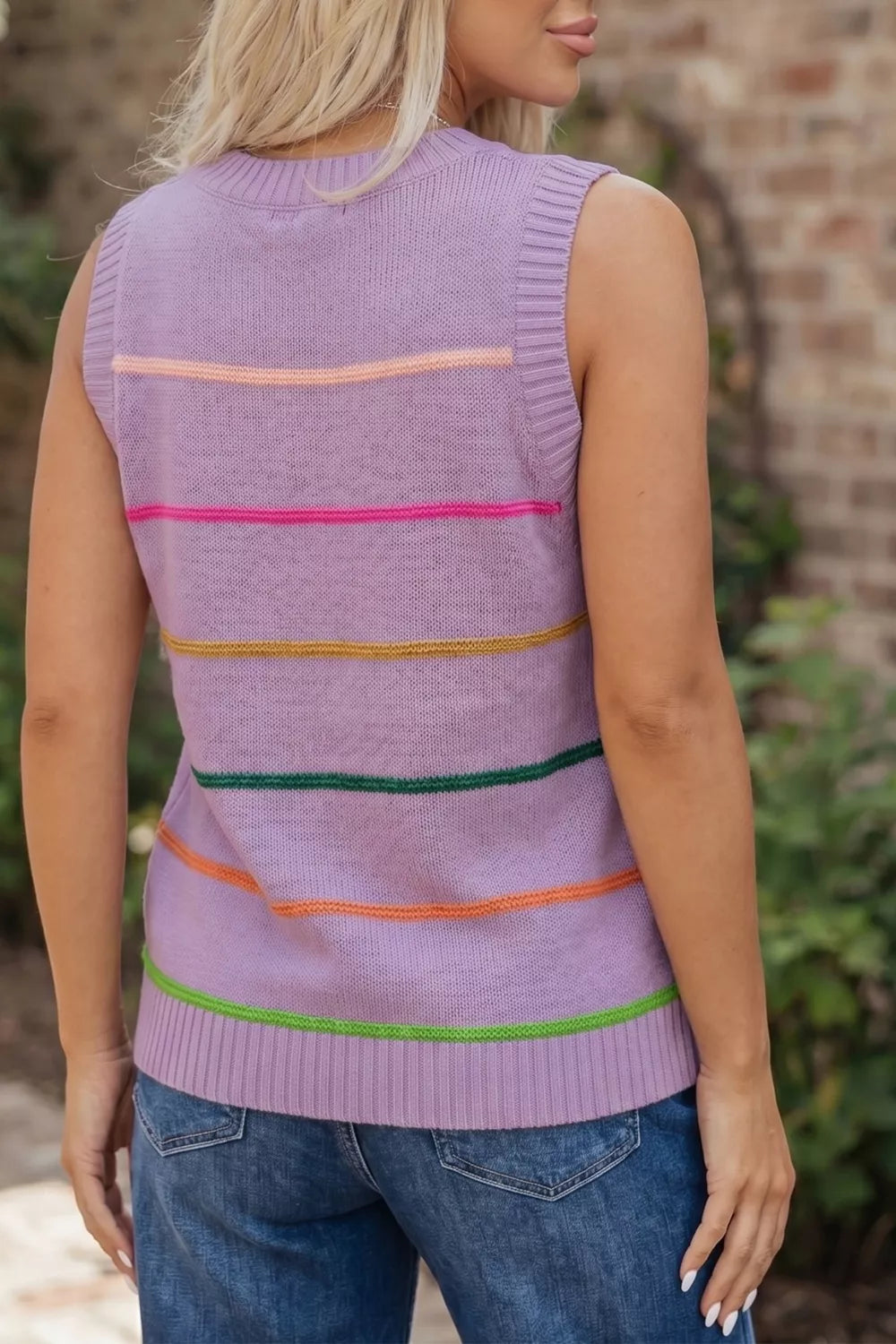 Striped sweater tank top knit texture detail