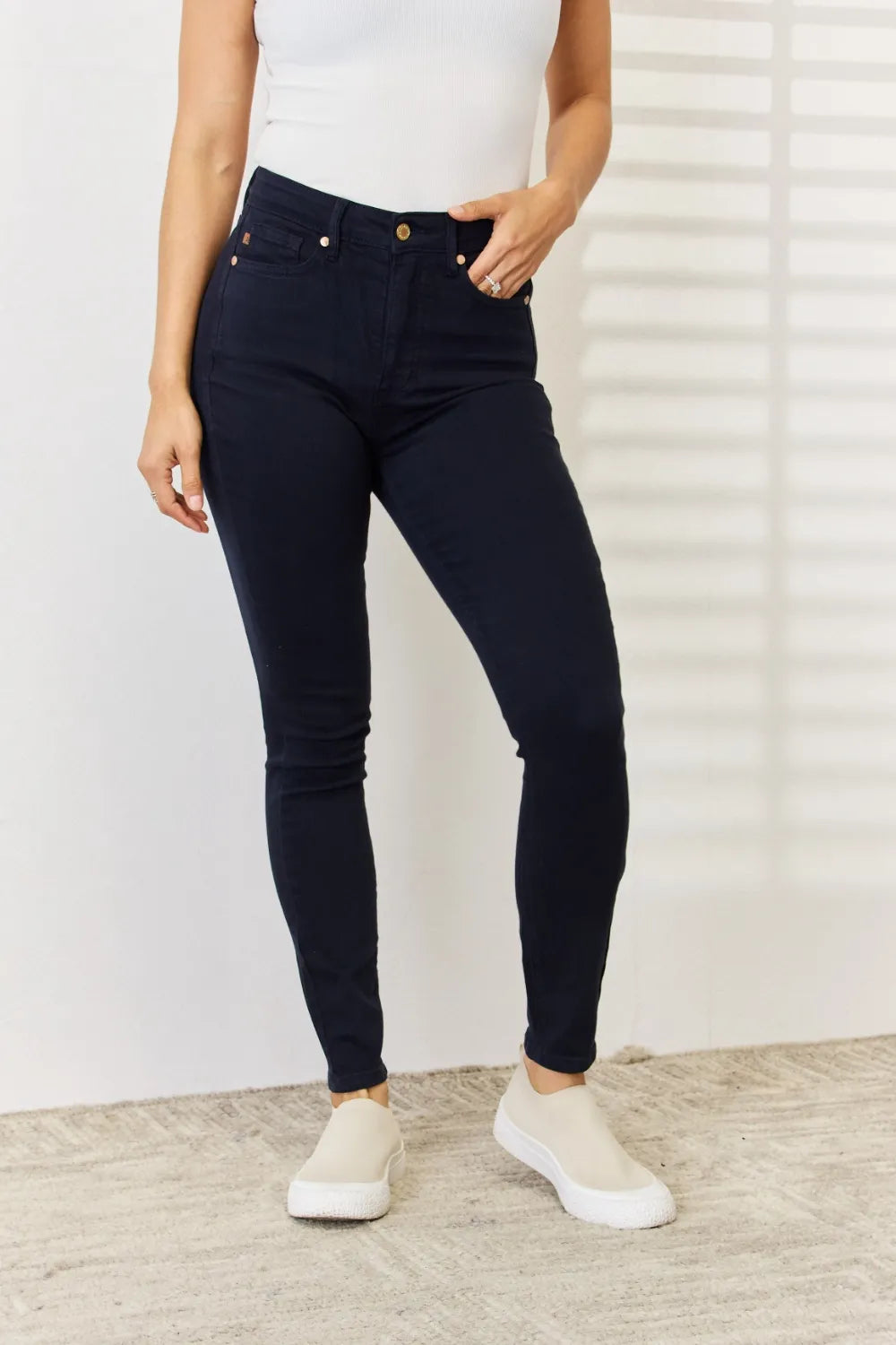 Judy Blue navy skinny jeans back view
