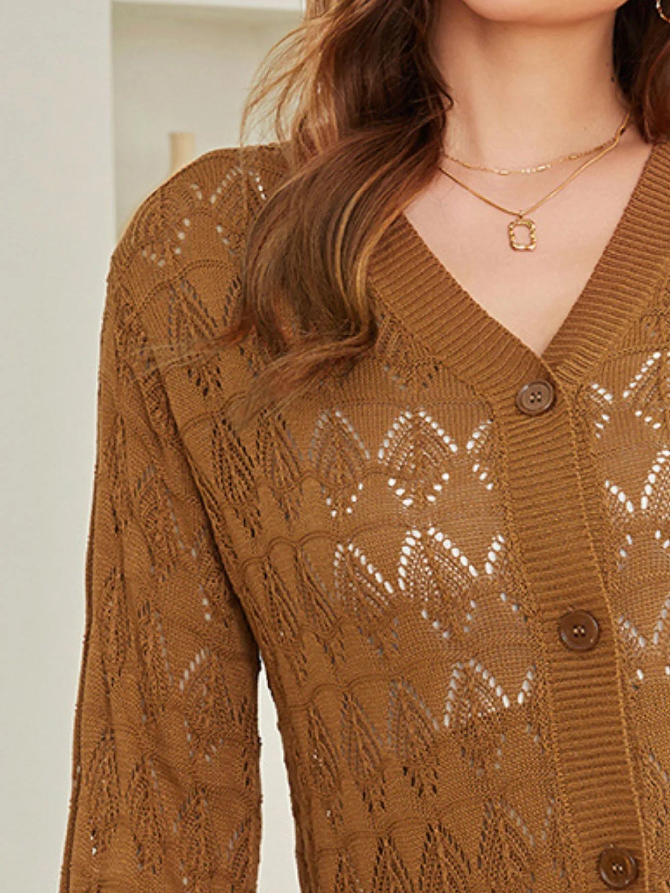 Openwork Button Up Cardigan - Fashorio