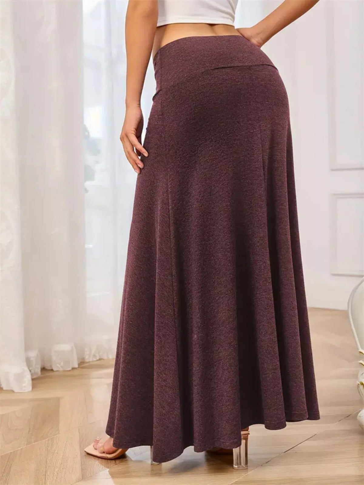 Maxi skirt shown in a green tone, front view