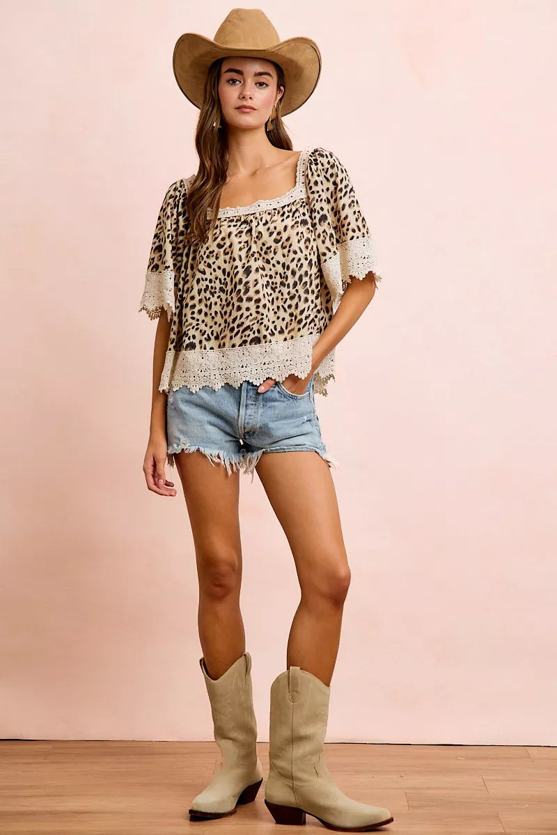 Leopard print top close up of neckline
