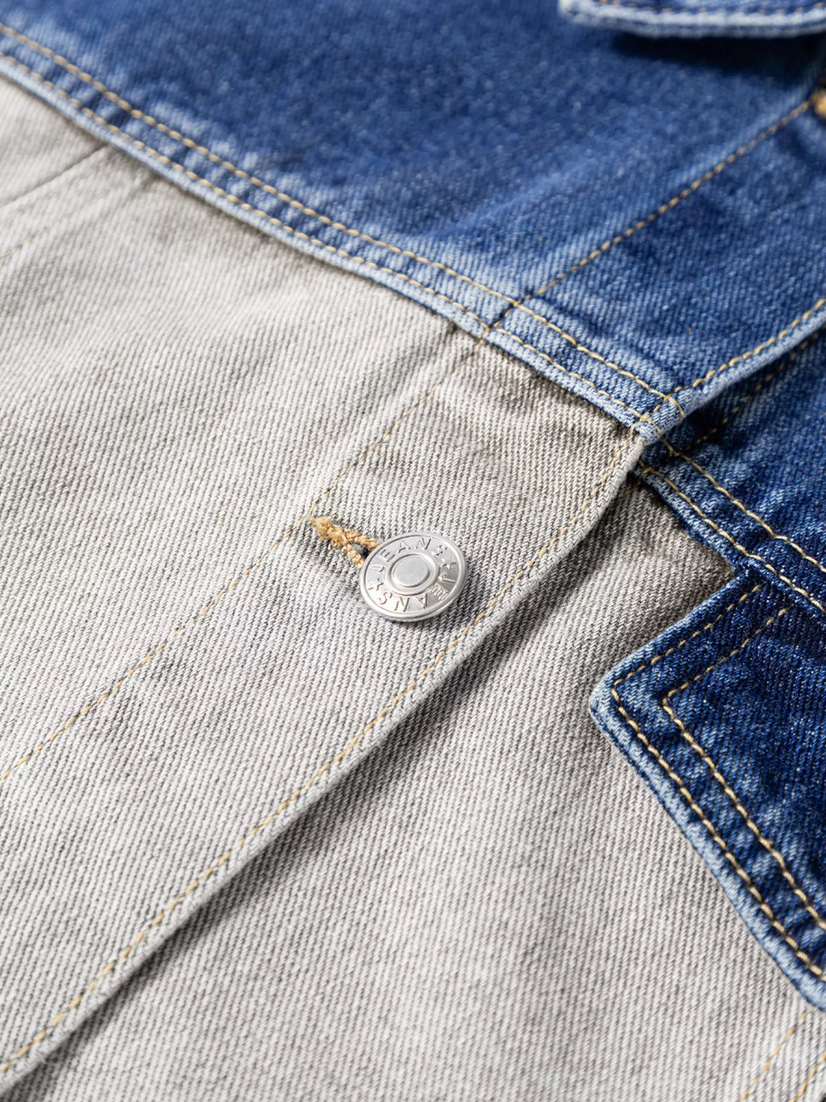 Color Block Patchwork Denim Jacket in Light Gray view 10