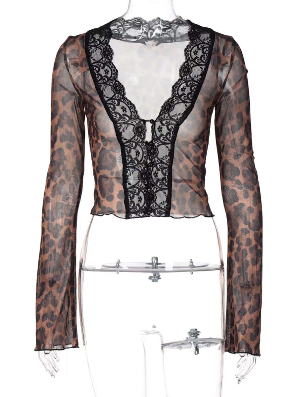 Cropped hem of the leopard print lace top