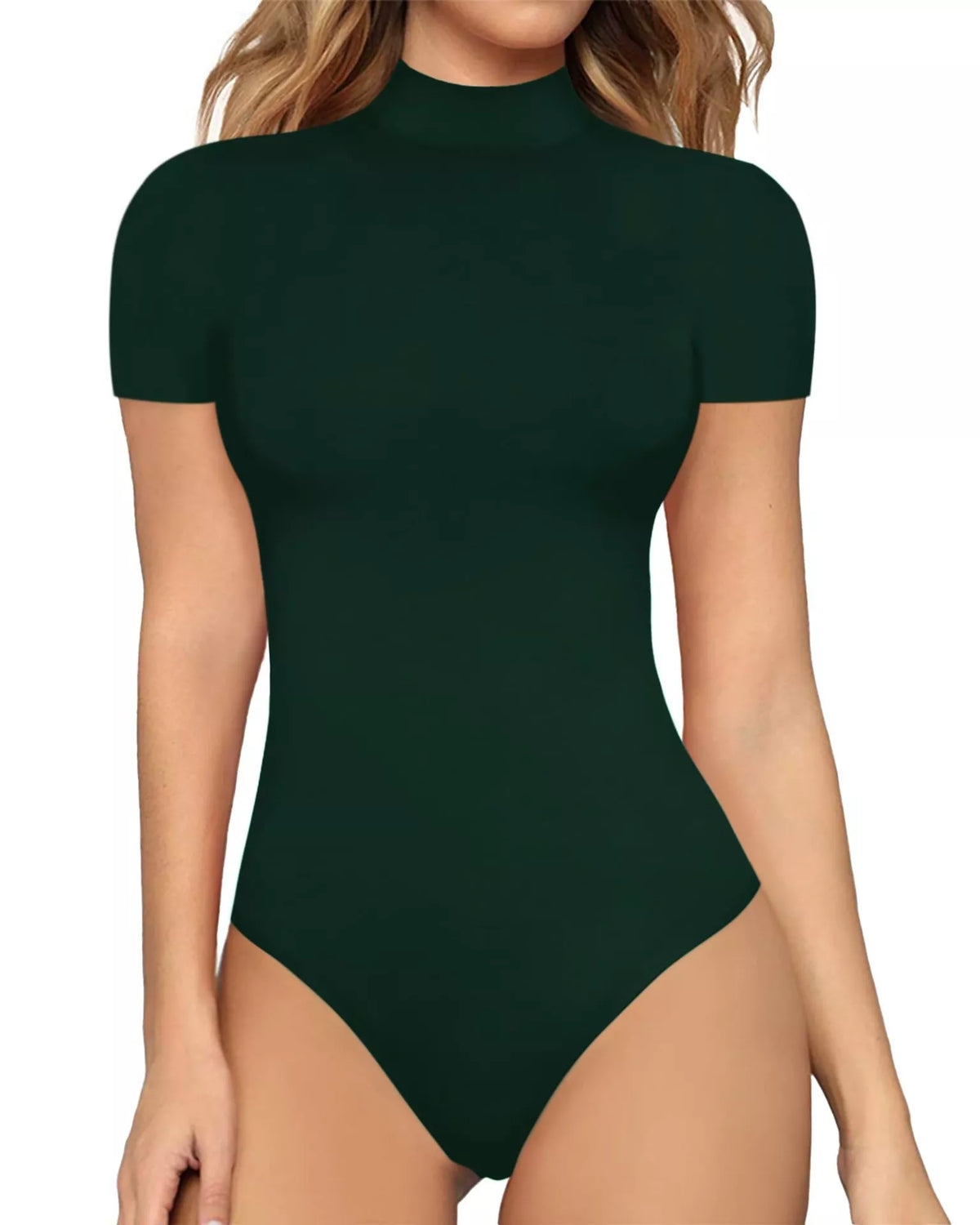 Mock neck short sleeve bodysuit side view
