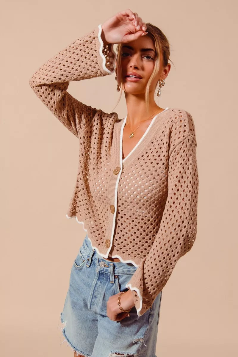 Scallop edge cardigan styled look