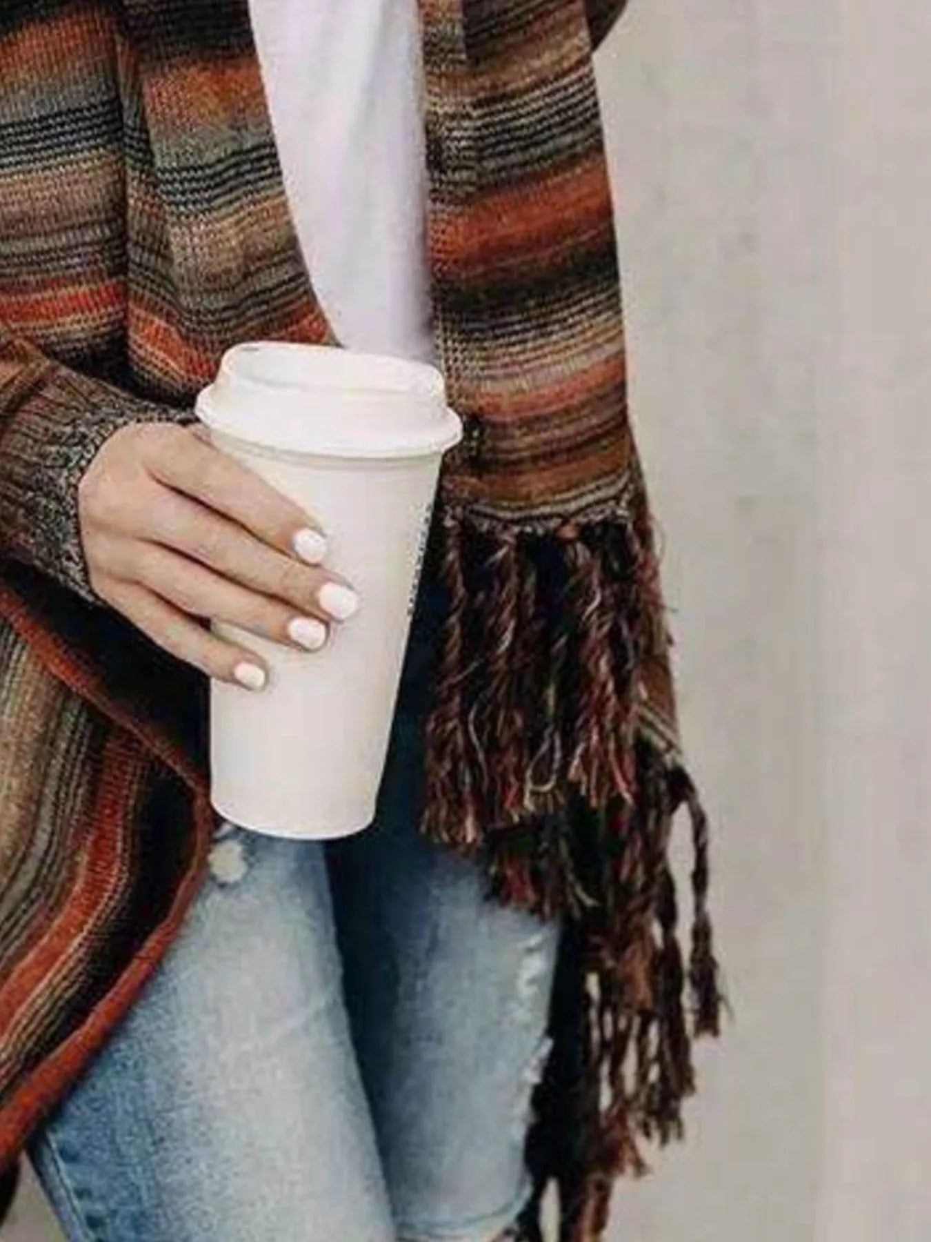 Fringe Long Sleeve Wrap Cardigan - Fashorio