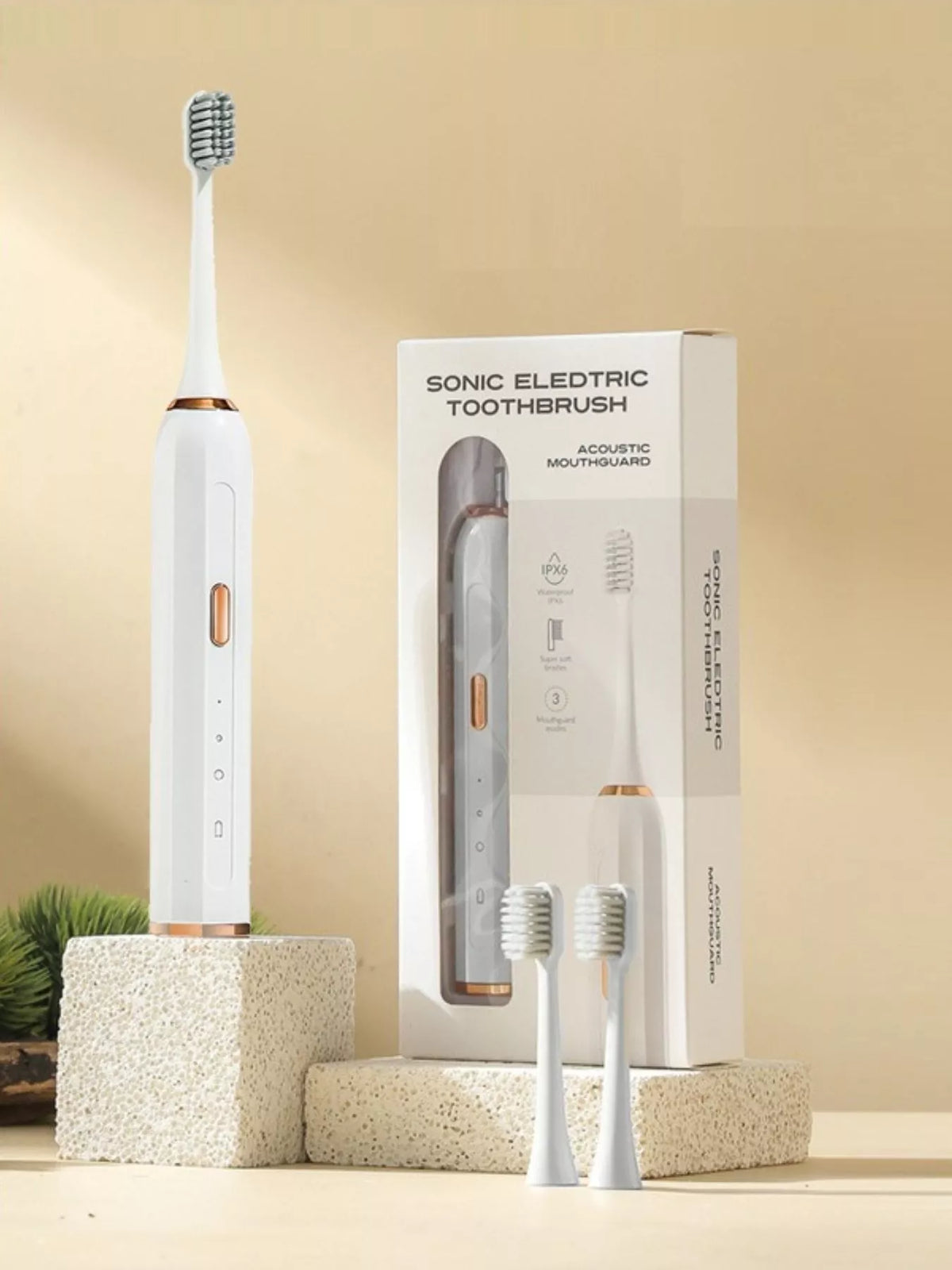 Electric toothbrush standing upright