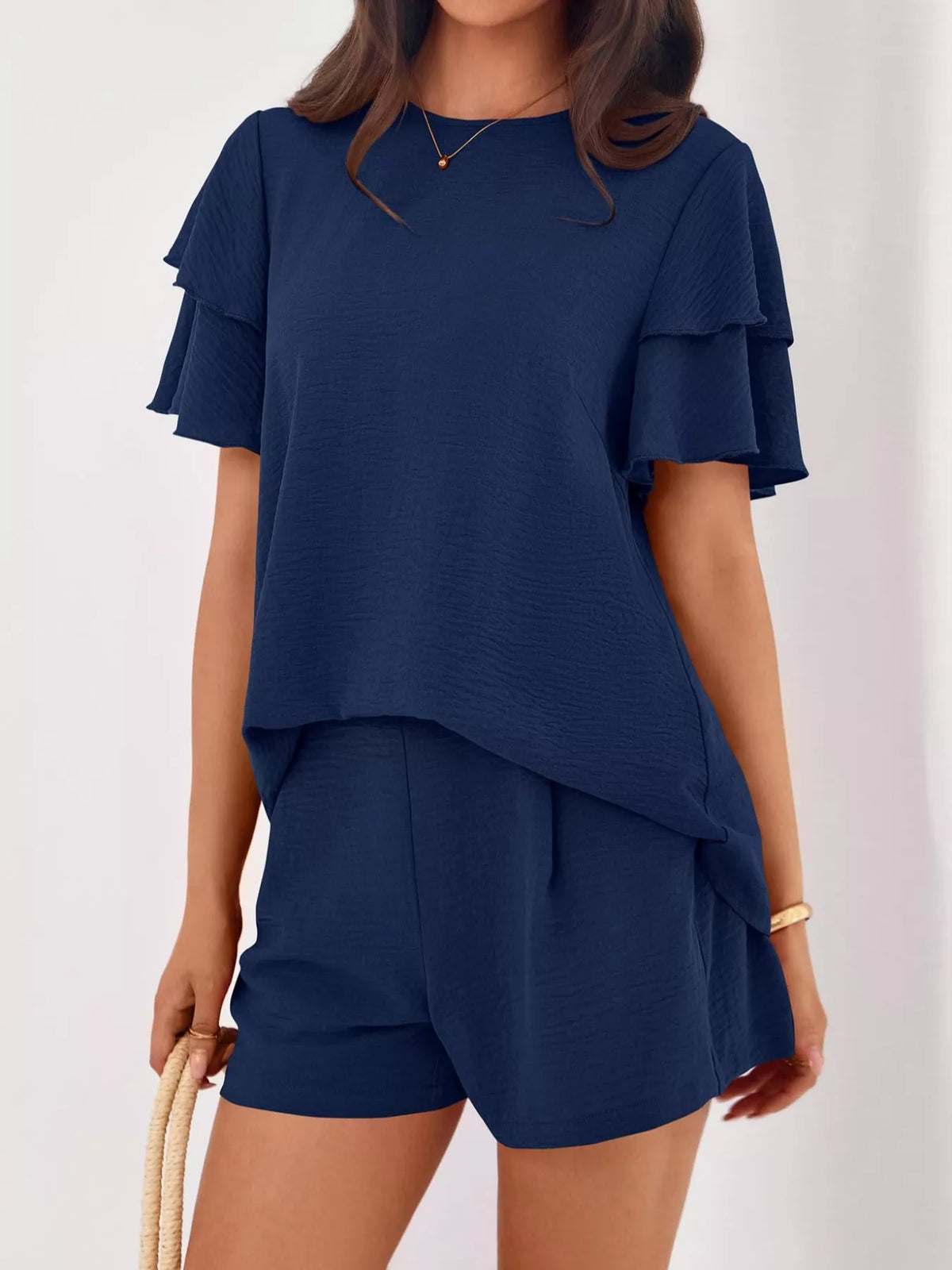 Ruffle Sleeve Top and Shorts Two-Piece Set, view 21