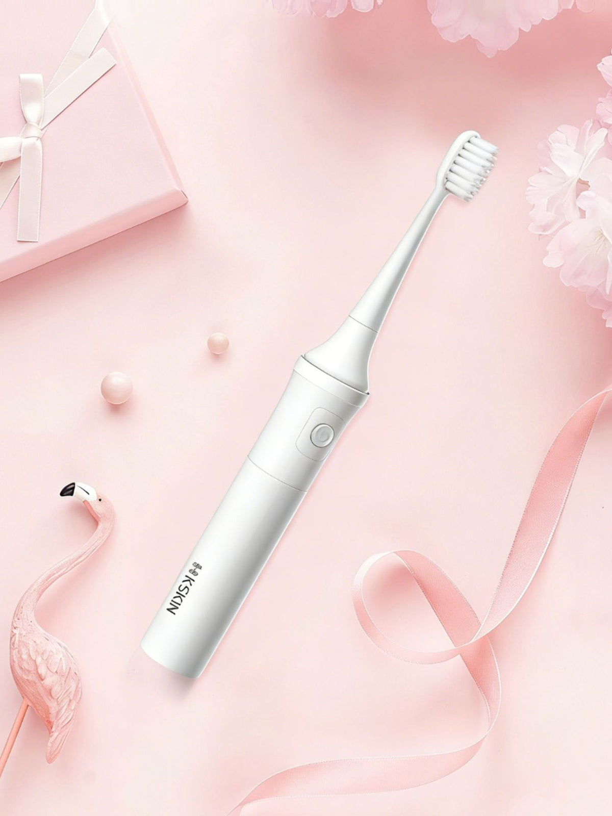 White portable electric toothbrush full view