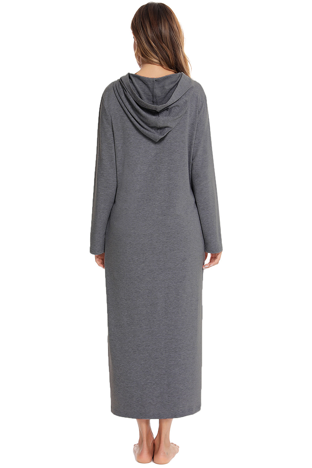 Zip Front Hooded Night Dress with Pockets - Fashorio