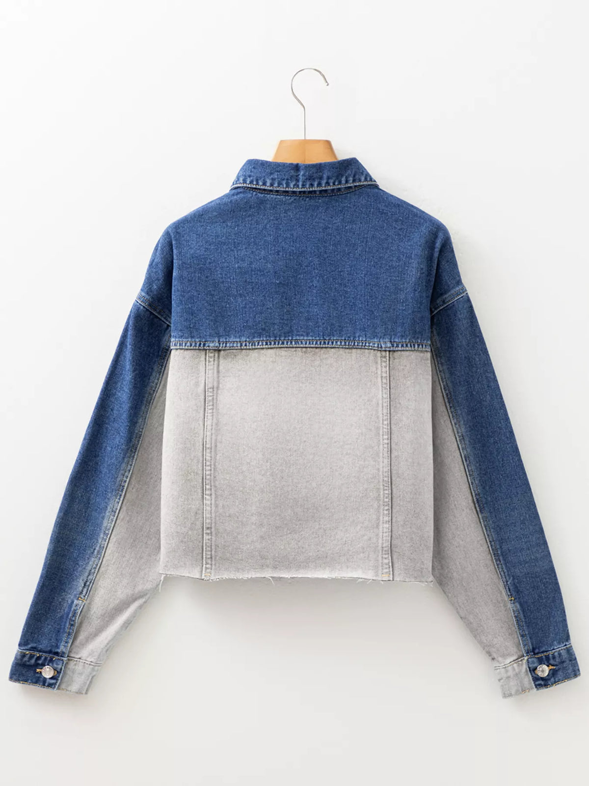 Color Block Patchwork Denim Jacket in Light Gray view 7