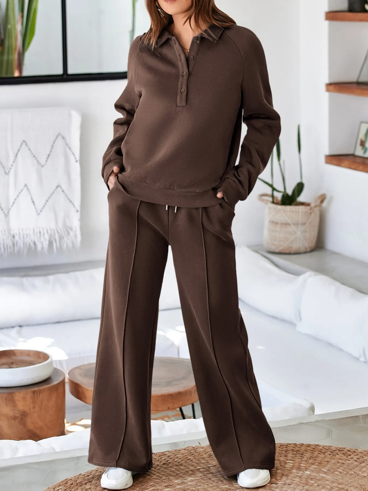 Collared Sweatshirt and High Waist Pants Active Set view 10
