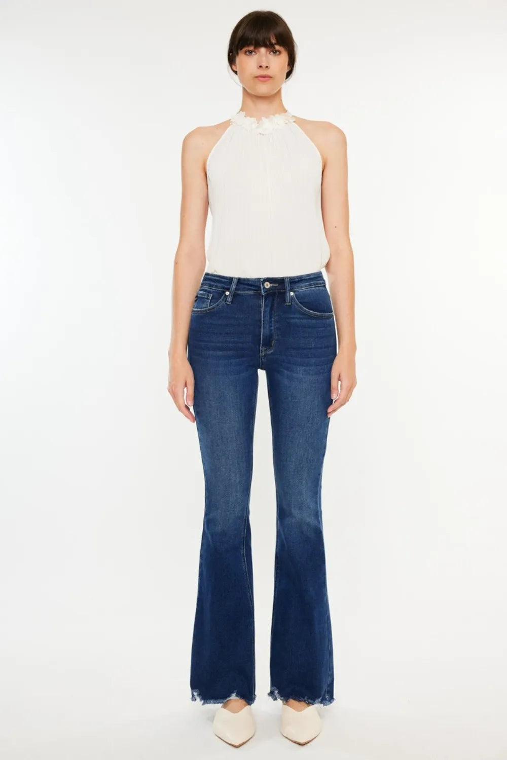 Kancan Cat's Whiskers Raw Hem Flare Jeans - Fashorio