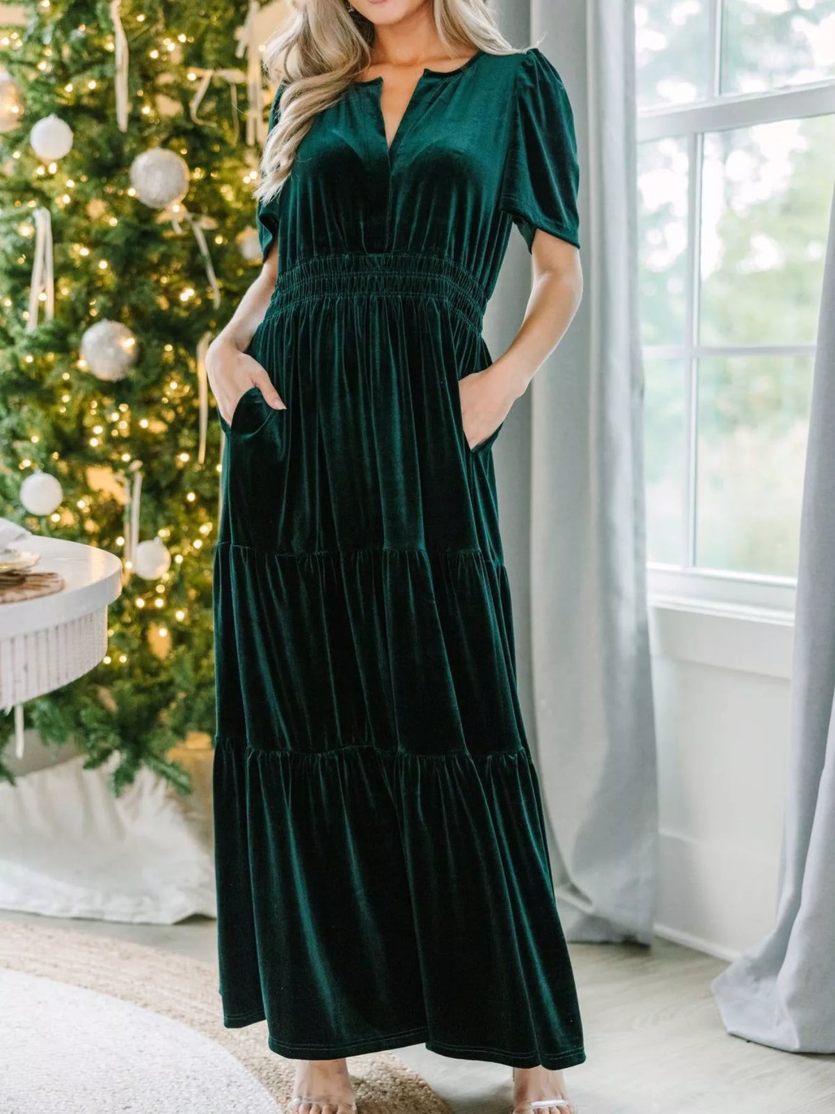 Velvet maxi dress side view